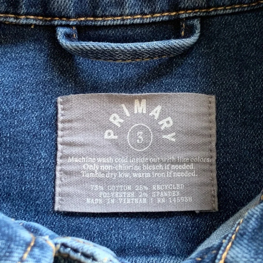Primary Kids Stretch Denim Blue Jean Jacket Pockets Toddler Sz 3 Boy Girl Unisex
